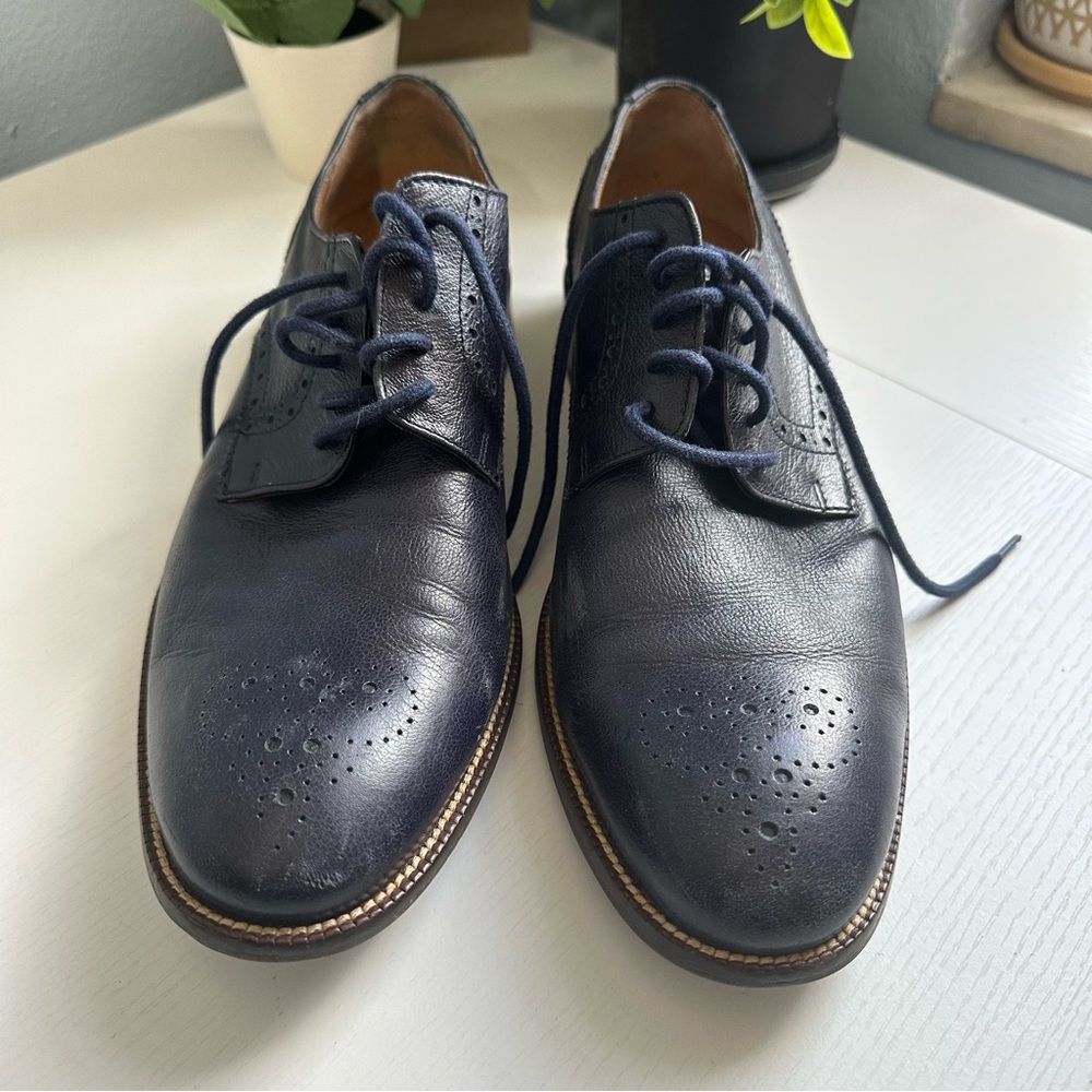 Men's Classic Navy Blue Leather Oxford Dress Shoes Sz 9